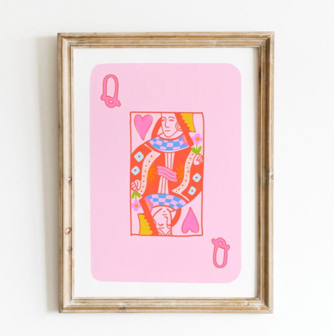 Queen of Hearts Playing Card Pink Maximalist Funky Decor Poster