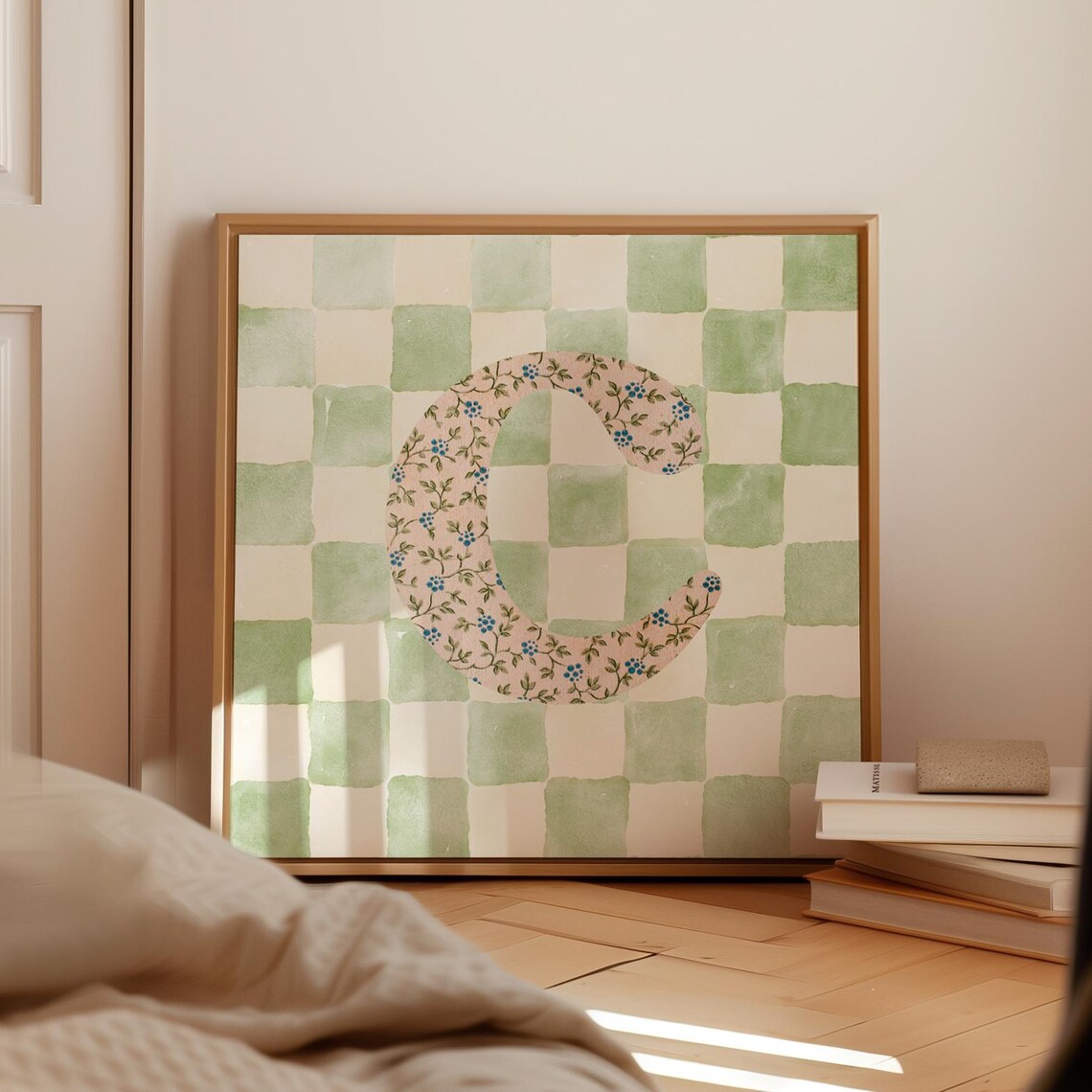 C Square Initial Print, Personalized Watercolor Gift - Image 5