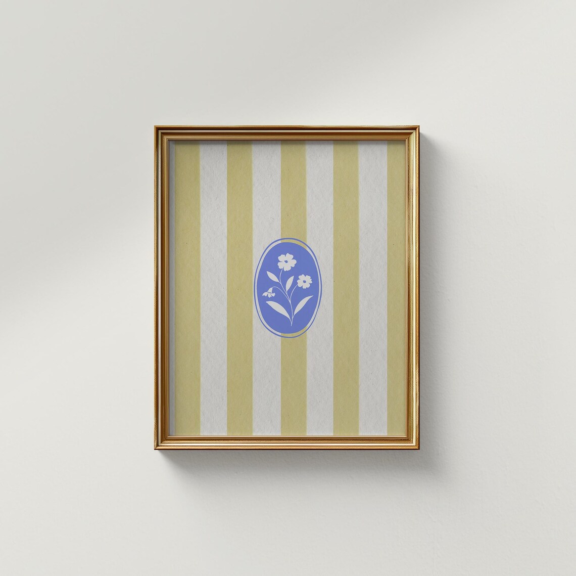Yellow Striped Vintage Floral Cameo with Blue Oval Art Poster - Image 2