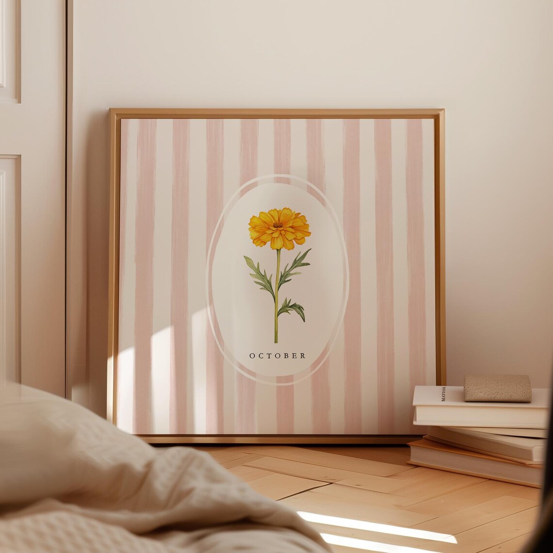 October Marigold Birth Month Yellow Watercolor Flower Poster