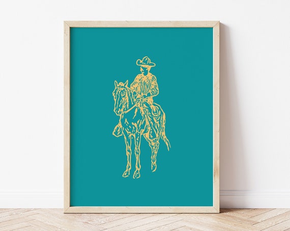 Blue Cowboy Print Western Art Print Cowboy Poster Country Wall Art Cowboy Wall Art Wall Art