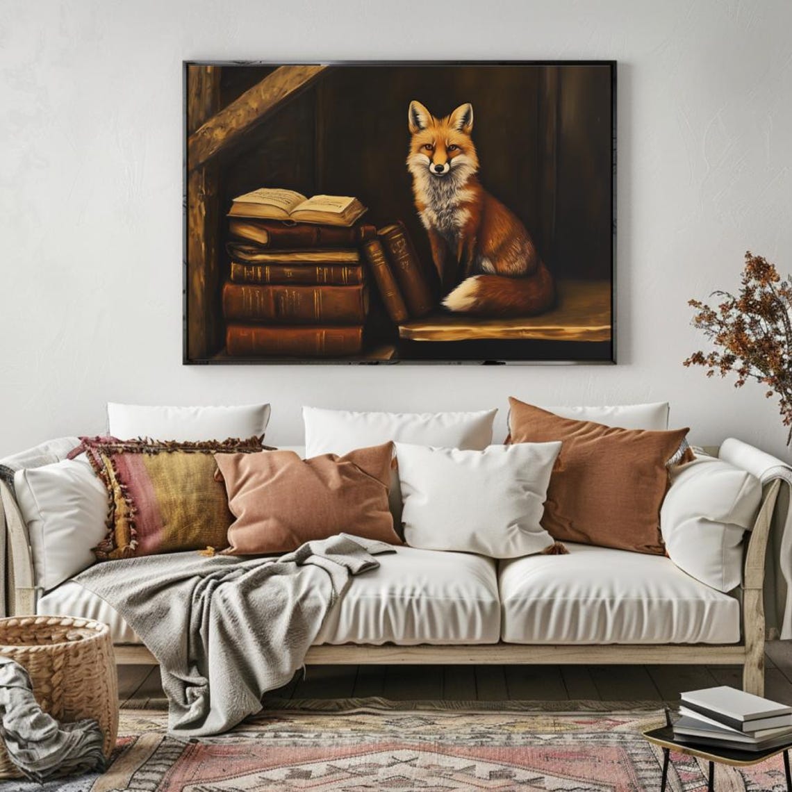 Vintage Books Fox Painting, Dark Academia Art Print - Image 3