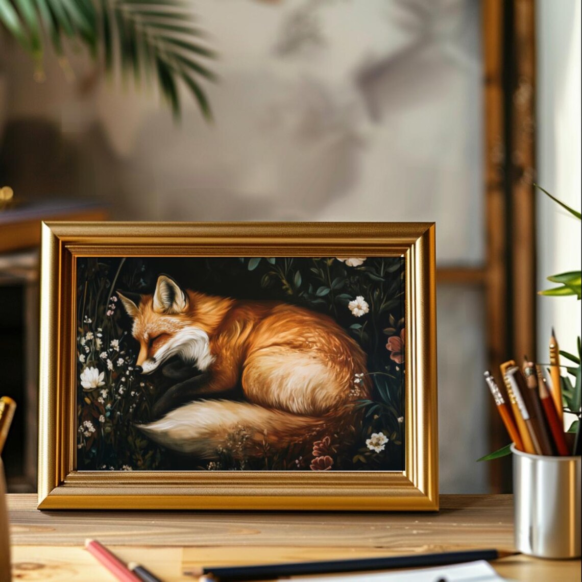 Sleeping Fox, Moody Botanical Dark Academia Art Print - Image 3