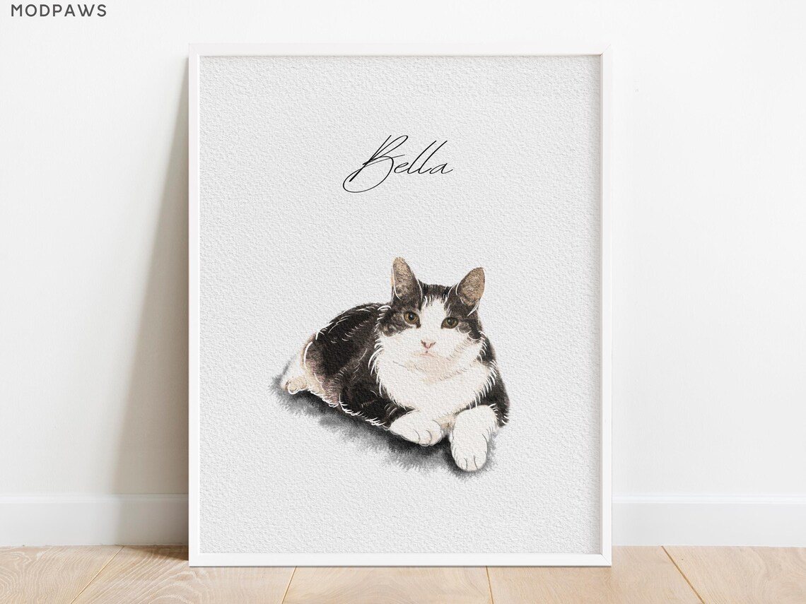 Custom Cat Watercolor Portraits, Personalized Pet Art