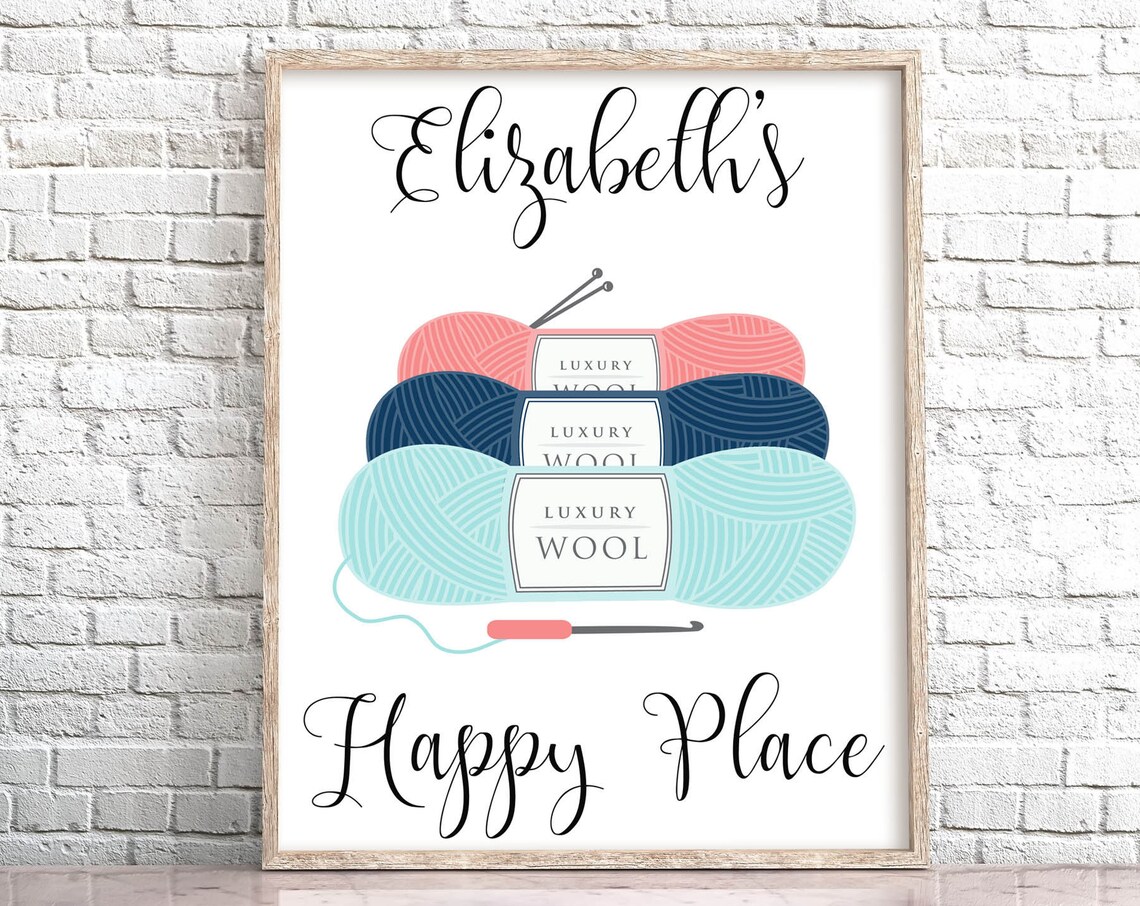 Personalized Yarn Skein Happy Place Knitting Craft Room Sign Wall Art - Image 3