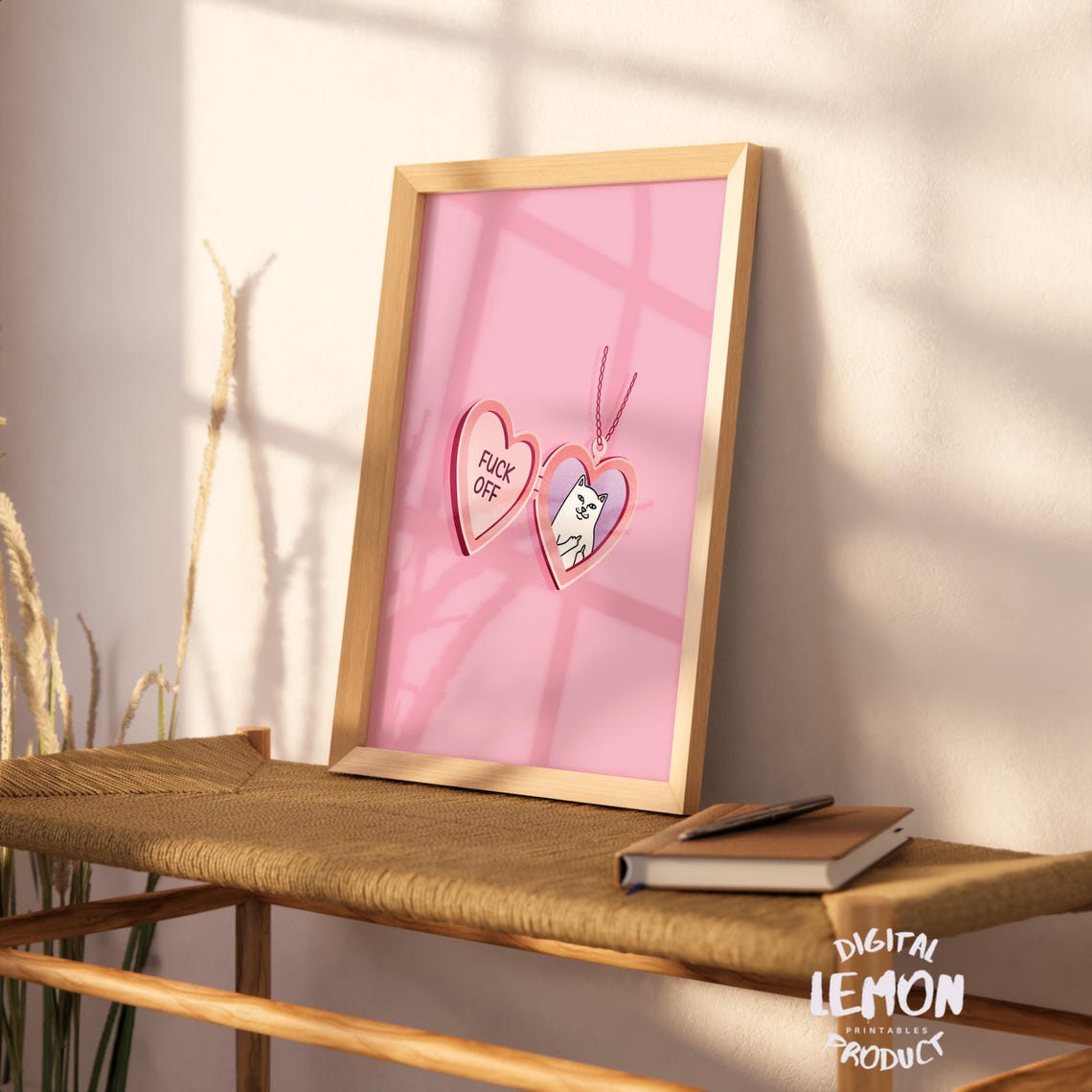 Funny Heart Wall Art Bold Poster Pink Minimalist Decor Edgy Artwork For Home Or Office - Image 2