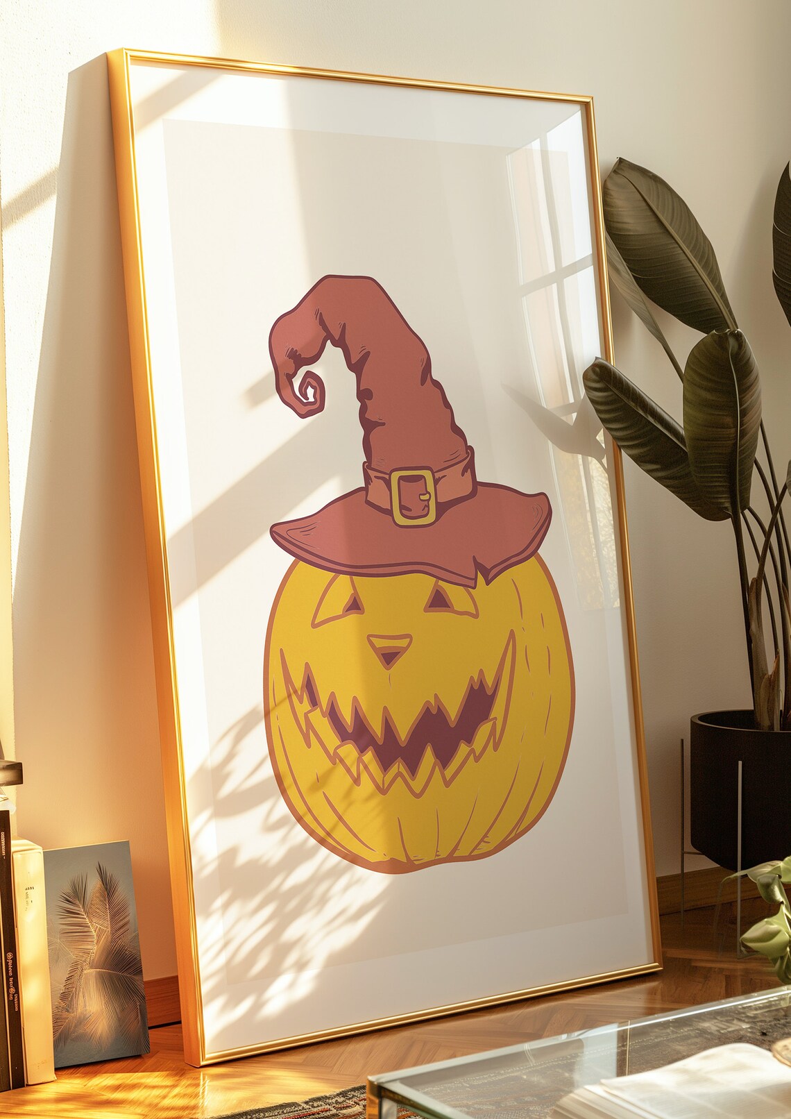 Jack O Lantern Wearing Witch Hat Cute Halloween Pumpkin Cartoon Wall Art Print - Image 3