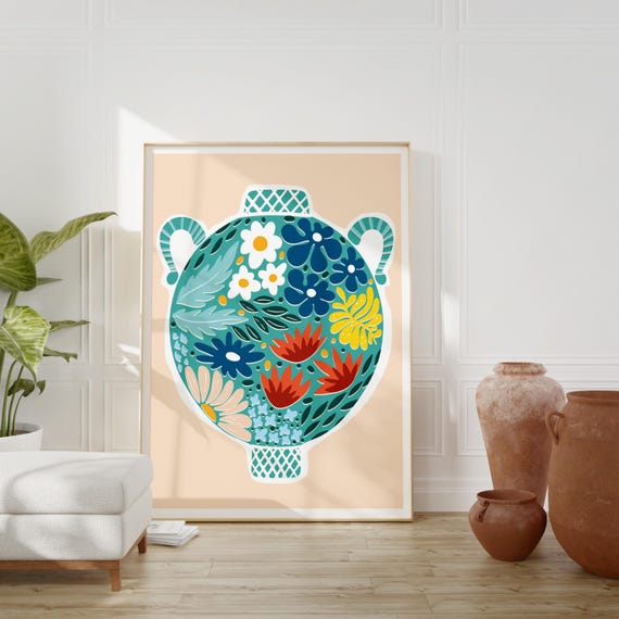 Floral Vase Wall Art Mothers Day Gift Botanical Boho Art Modern For Home Decor