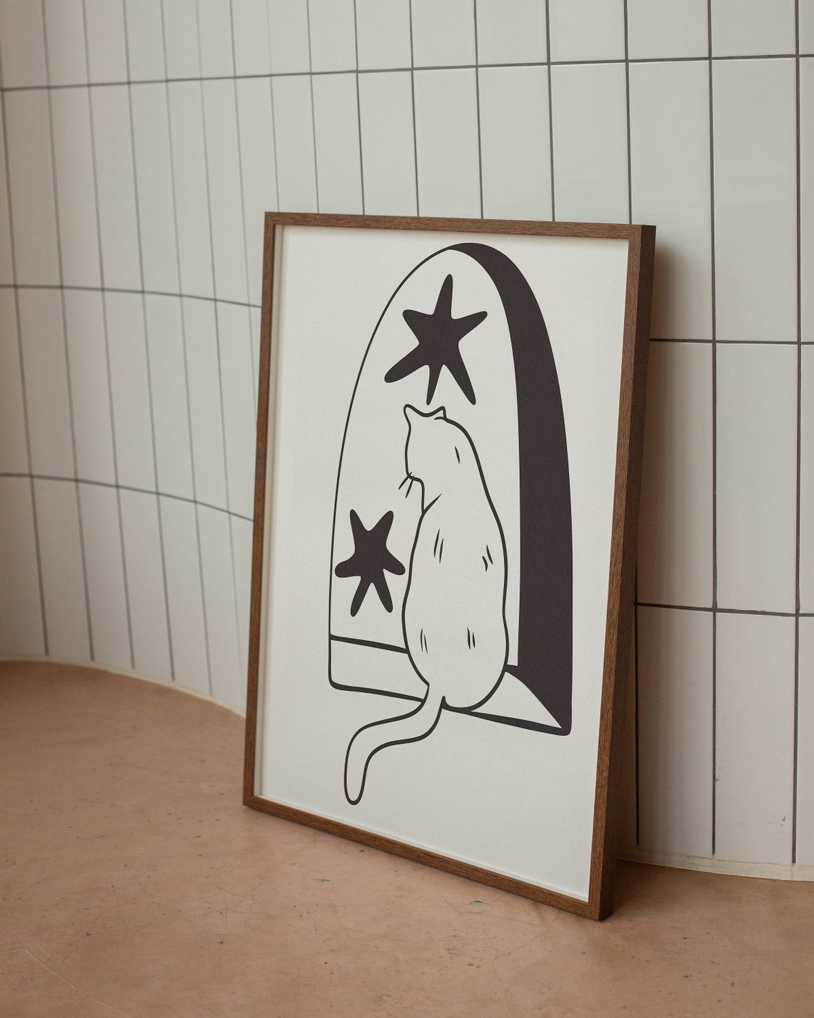 Black Cat Window Arch Stars Minimalist Cute Cat Lover Wall Art - Image 4