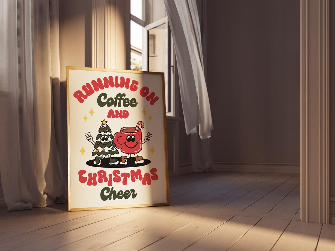 Running On Coffee And Christmas Cheer Retro Mascot Holiday Poster - Image 2