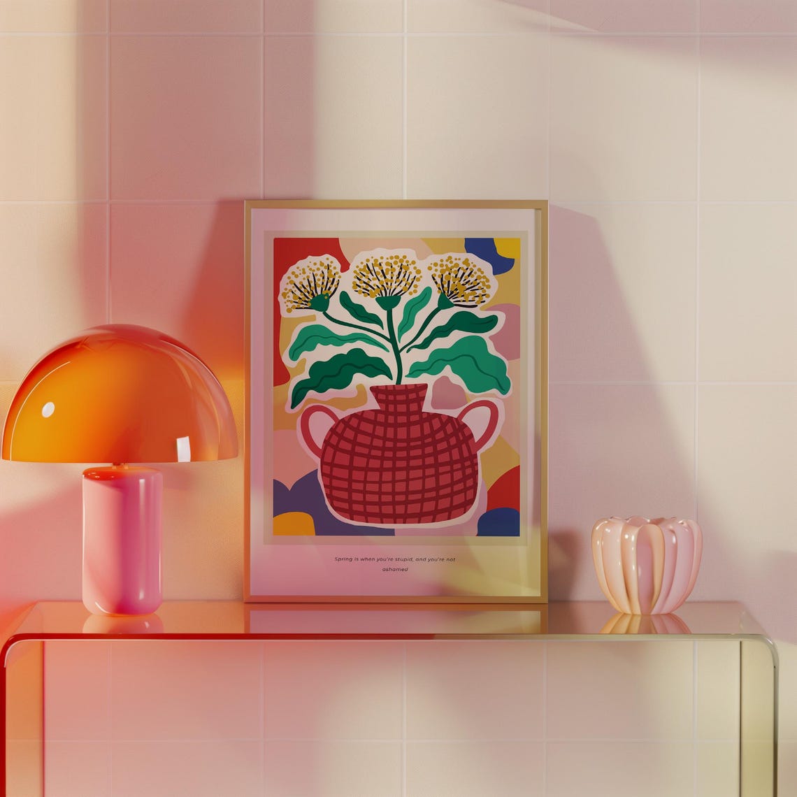 Spring Flower Vase Red Checkered Vibrant Floral Boho Art Poster - Image 2