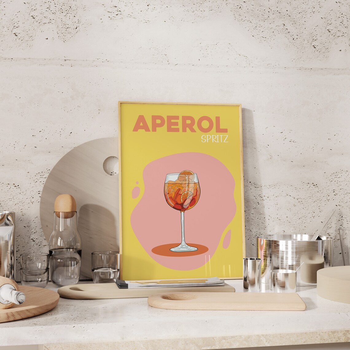 Aperol Spritz Orange Yellow Retro Cocktail Bar Cart Wall Art - Image 2