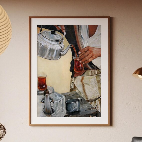 Turkish Tea Pouring Tulip Glass Watercolor Heritage Wall Art