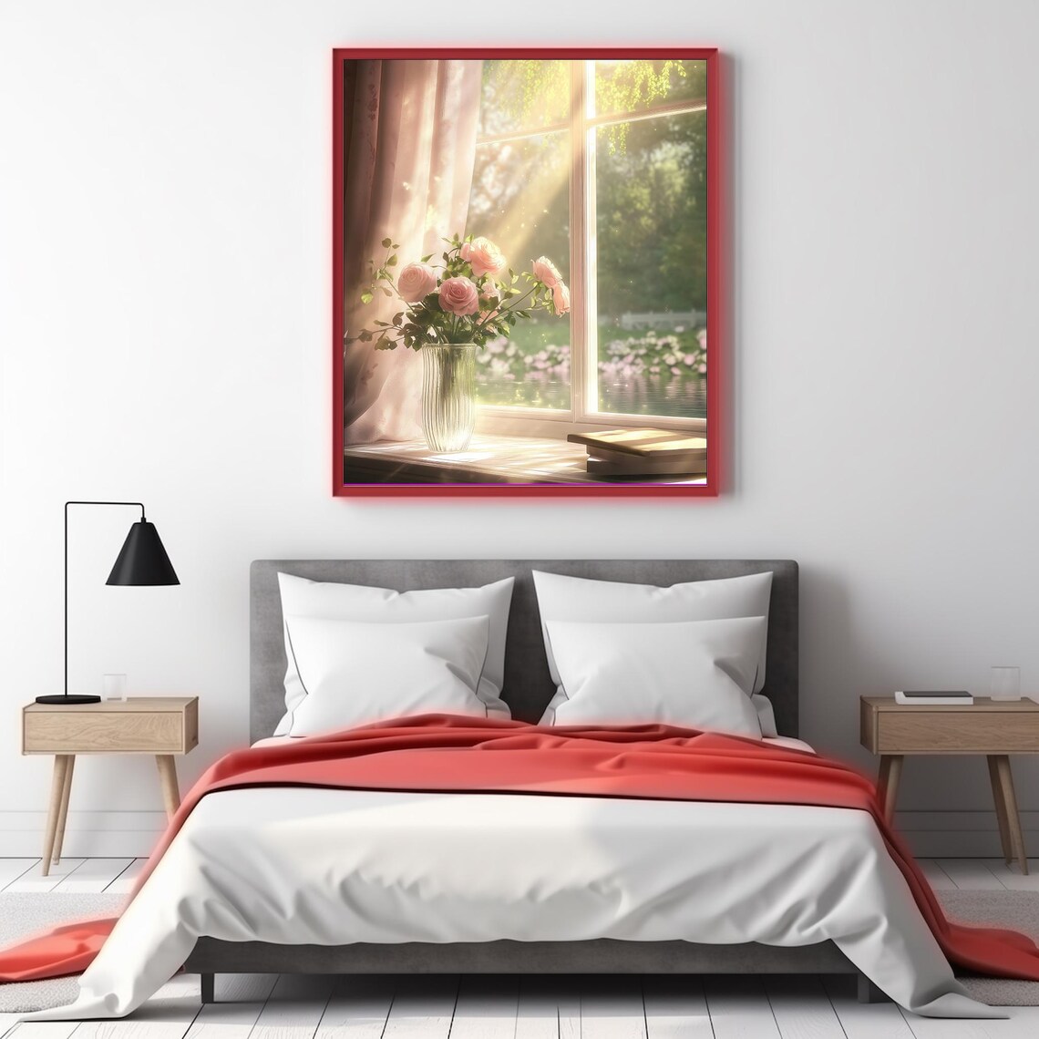 Pink Roses Sunny Window Garden View Dreamy Cottage Floral Oil Poster - Image 2