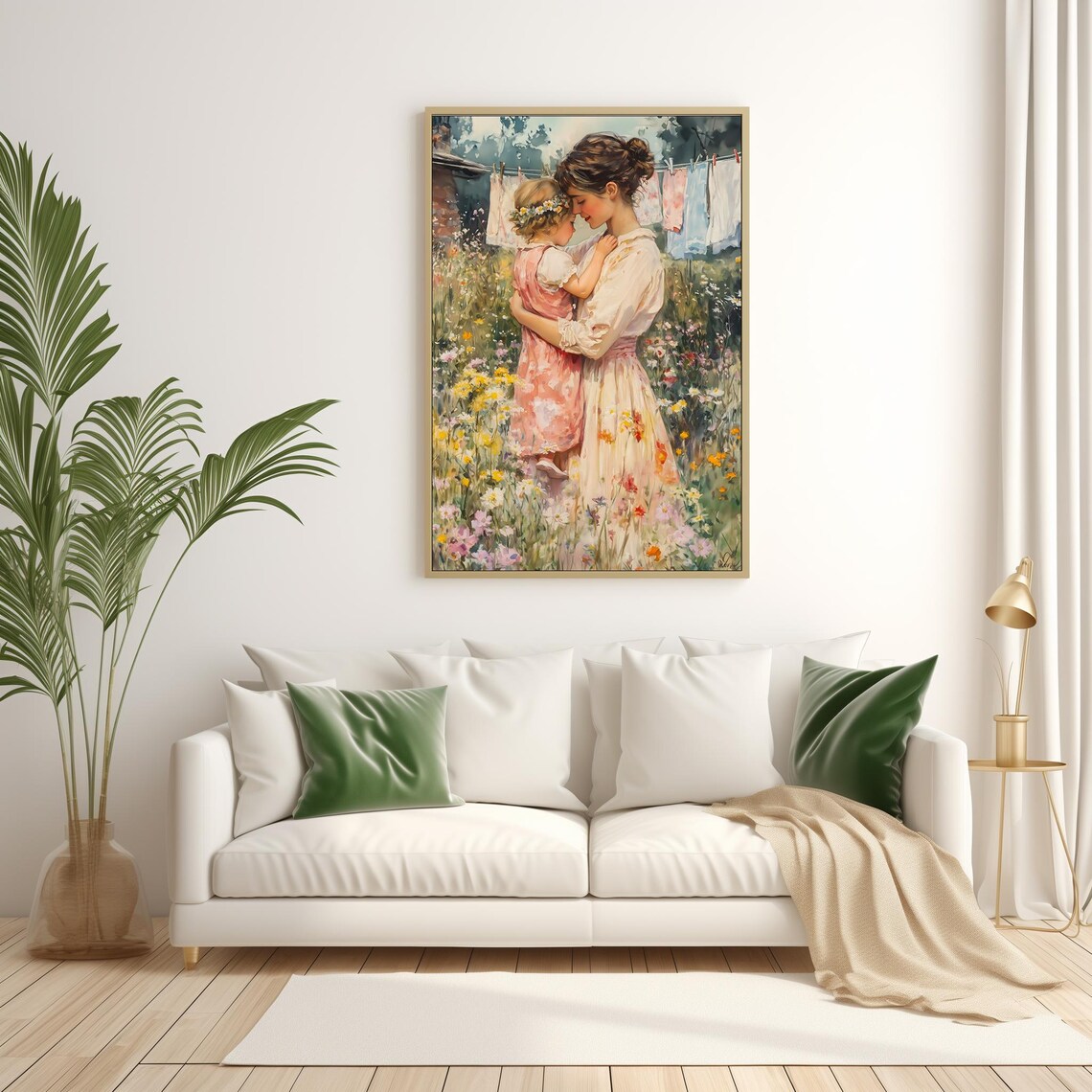 Mother And Child In Wildflower Garden Vintage Cottagecore Wall Art - Image 4