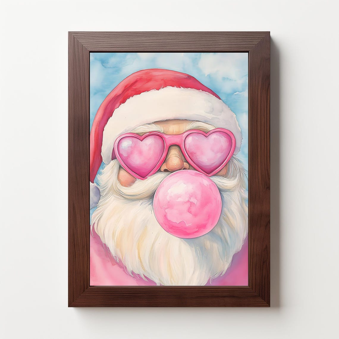 Pink Santa With Heart Sunglasses Blowing Bubblegum Christmas Poster - Image 5