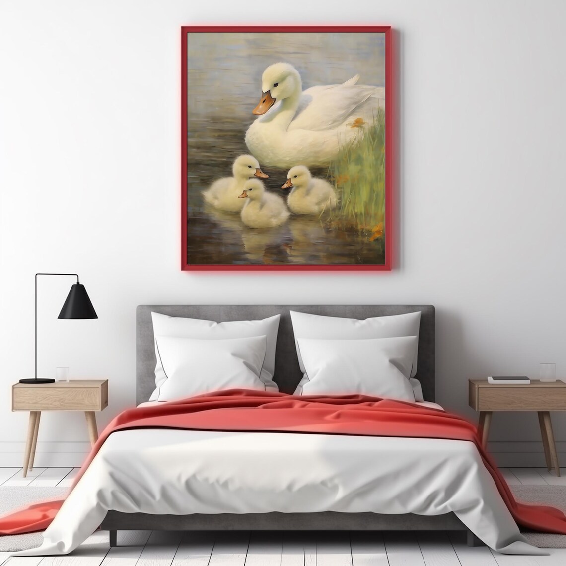 Mother Duck With Ducklings On Water Vintage Nursery Animal Art Poster - Image 3