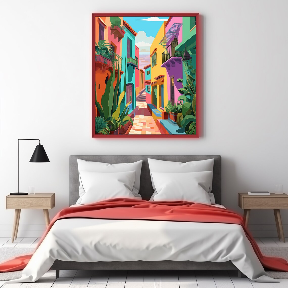 Colorful Mexican Houses Street Illustration Art Print - Image 2