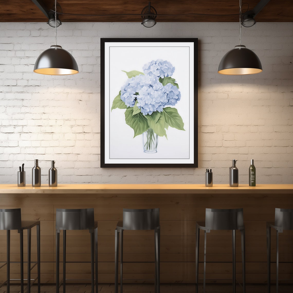Blue Hydrangea Bouquet In Glass Vase Delicate Floral Wall Art - Image 4