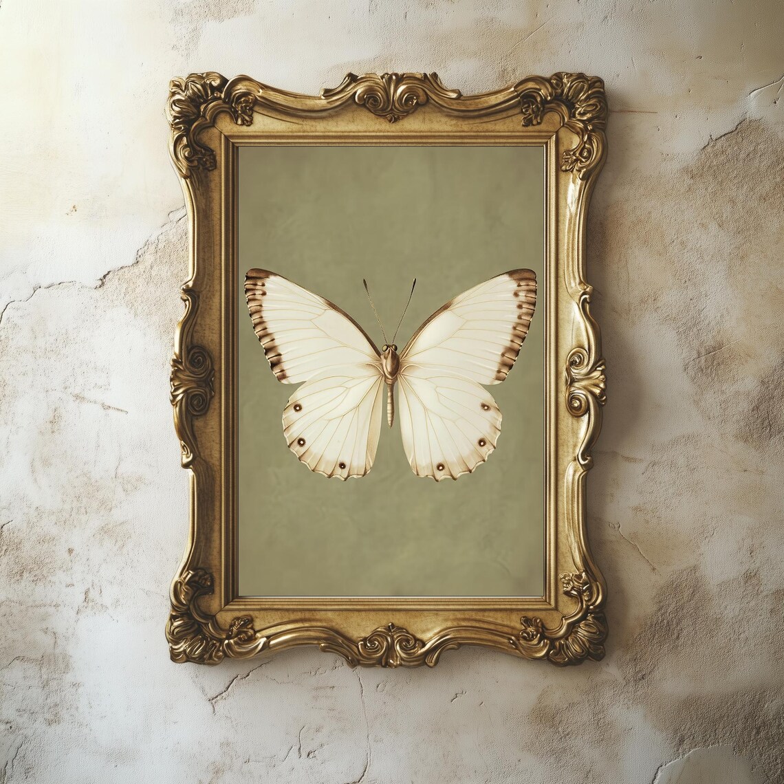 Vintage White Butterfly Art Print, Moody Rustic Decor