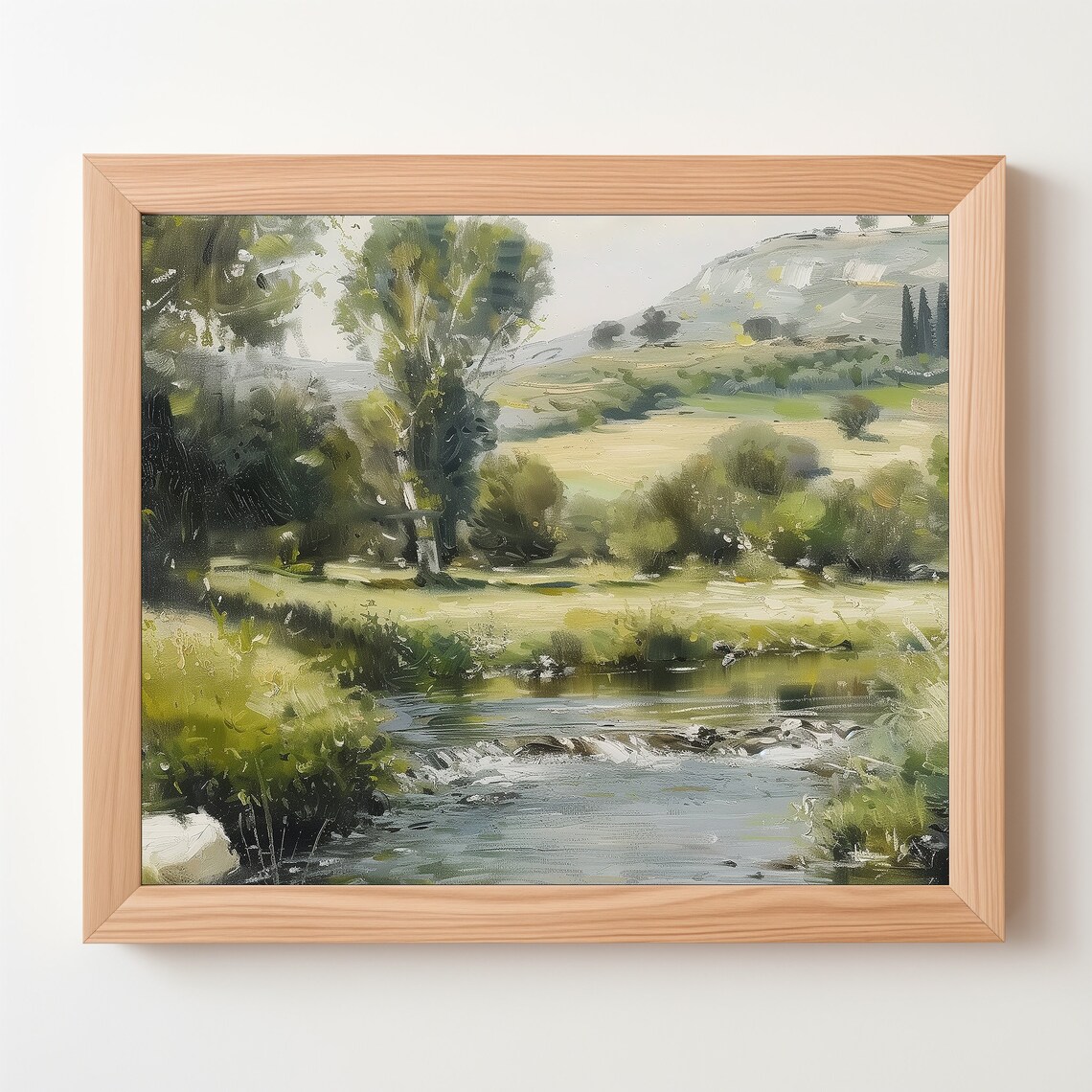 Vintage River Landscape Painting Country Stream Summer Meadow Print - Image 4