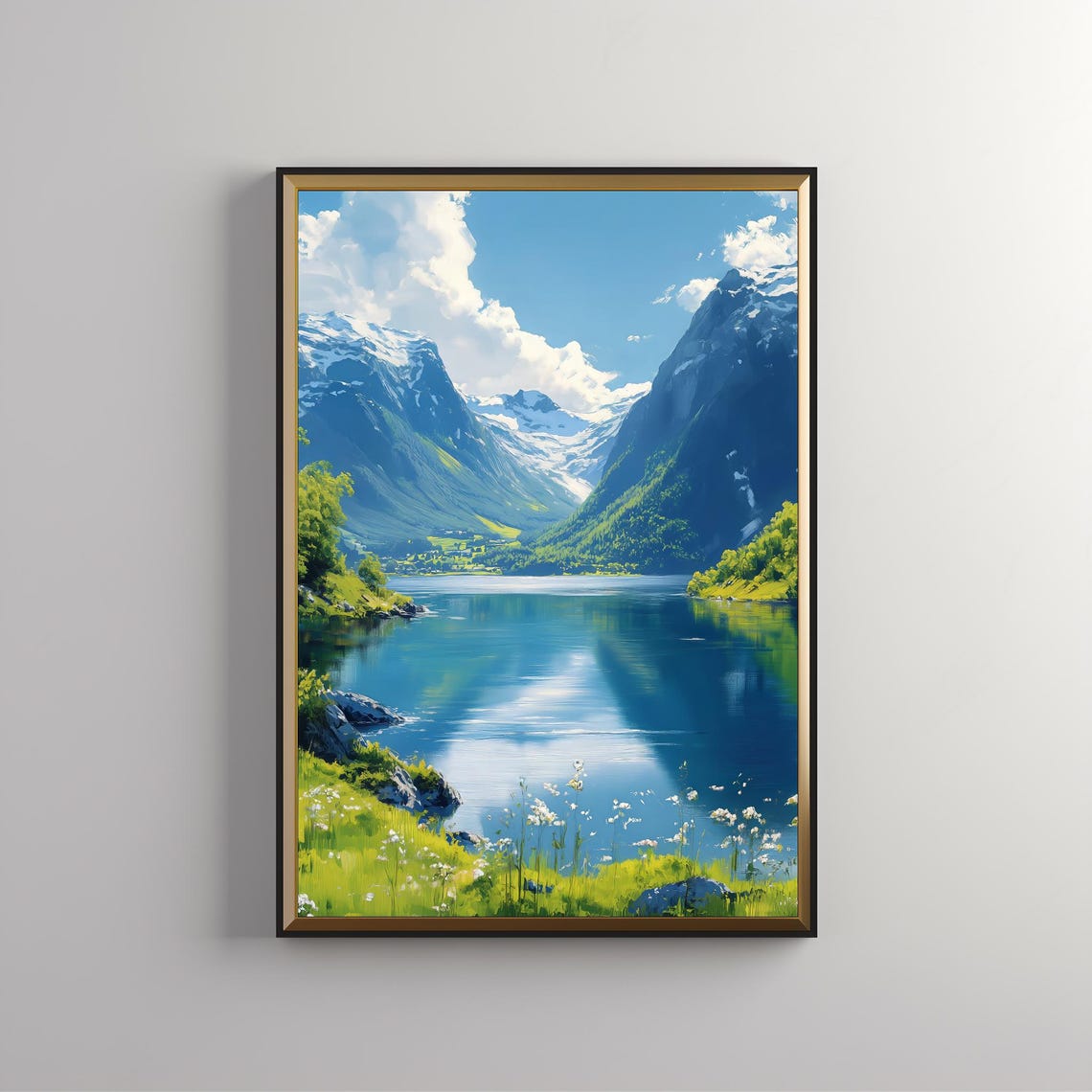 Nature Art Painting Mountain Art Print Large Wall Art Print Foggy Nordic Landscape Poster Mystic Forest Print 495