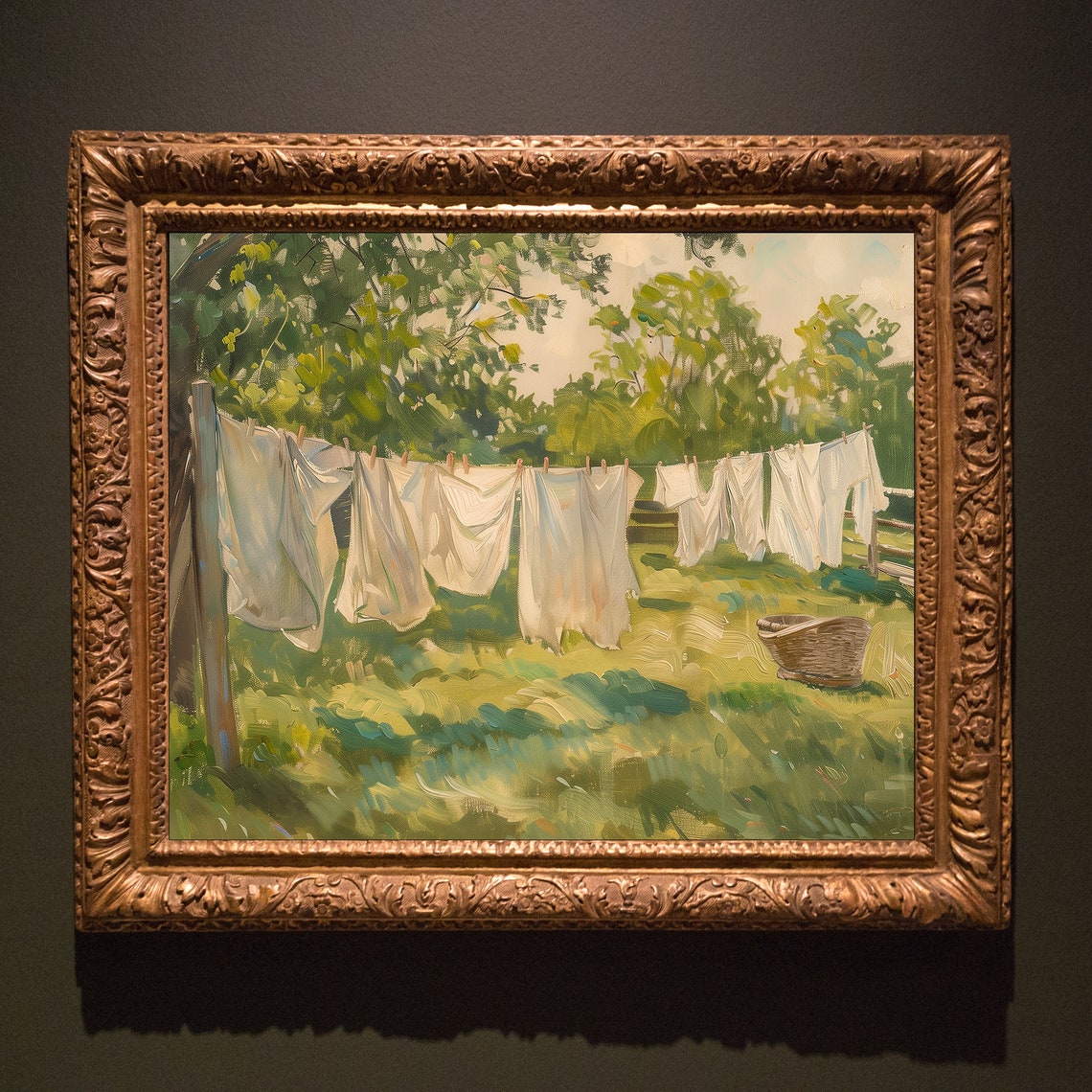 Sunny Laundry Day Clothesline Garden Vintage Impressionist Wall Poster - Image 4
