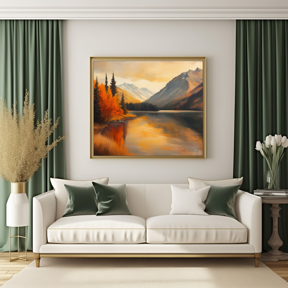 Autumn Mountain Lake Reflection Orange Aspens Golden Hour Art Poster - Image 3