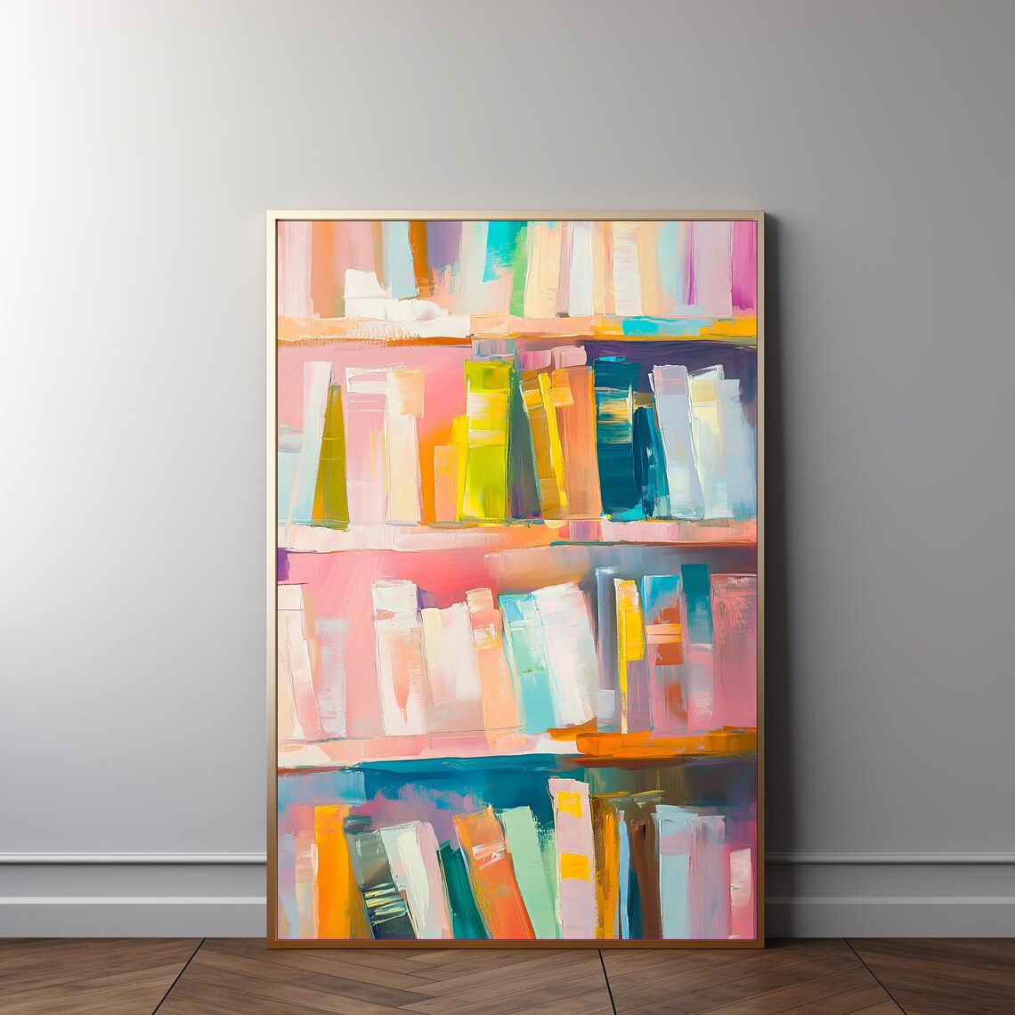 Abstract Pastel Bookshelf Colorful Modern Library Painting Art Print - Image 5
