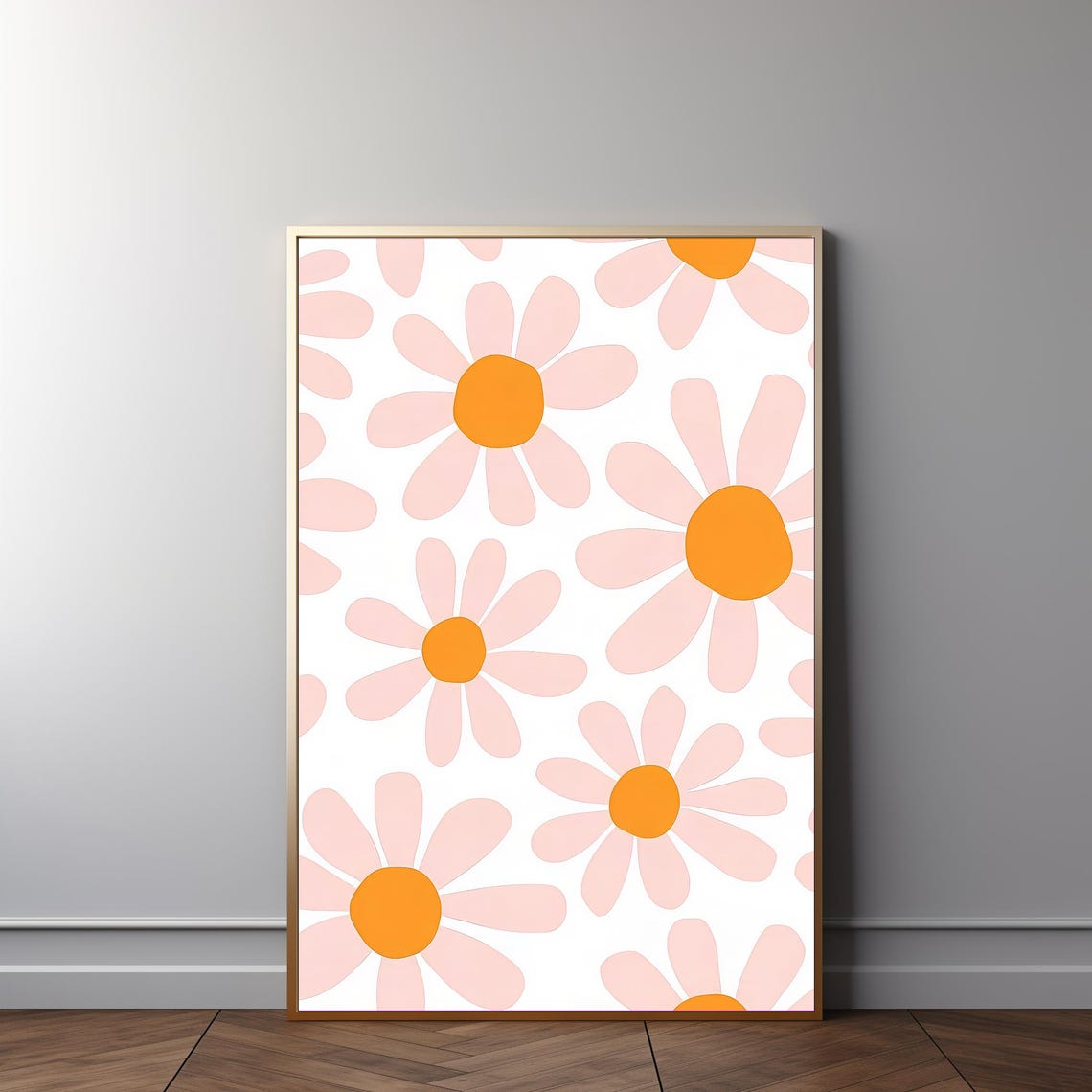 Retro Groovy Pink Daisy Pattern Boho Floral Minimal Wall Art Poster