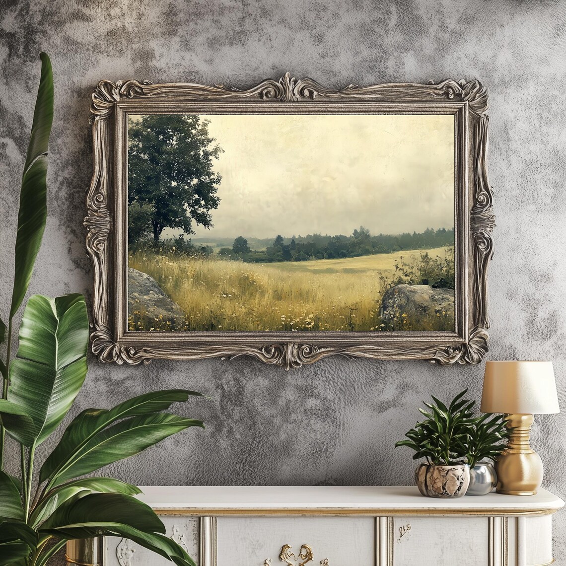 Vintage Landscape Painting Countryside Landscape Rustic Country Print Moody Art Living Room Painting Wall Art 488 - Image 2