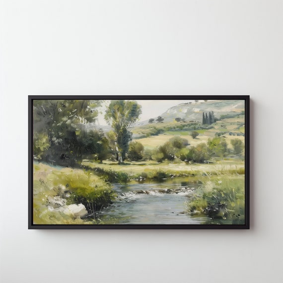 Muted Summer Vintage Landscape Wall Art Antique River Summer Country Antique Paintings 204
