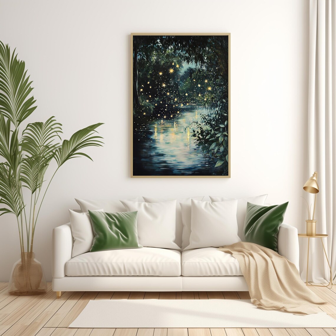 Fireflies Over Night Forest Stream Glowing Moody Woodland Wall Poster - Image 3