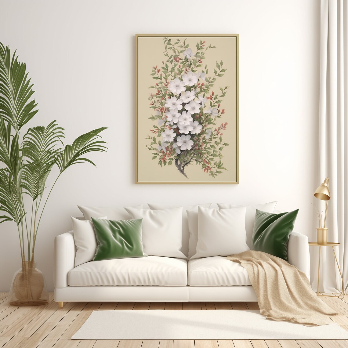 White Wildflowers With Pink Buds Vintage Botanical Floral Art Poster - Image 3
