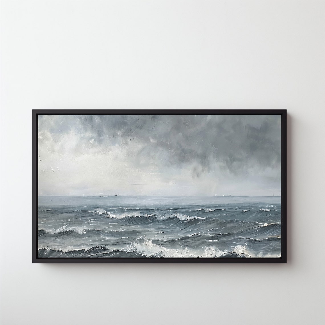Stormy Ocean Waves Grey Seascape Moody Coastal Vintage Wall Poster - Image 5