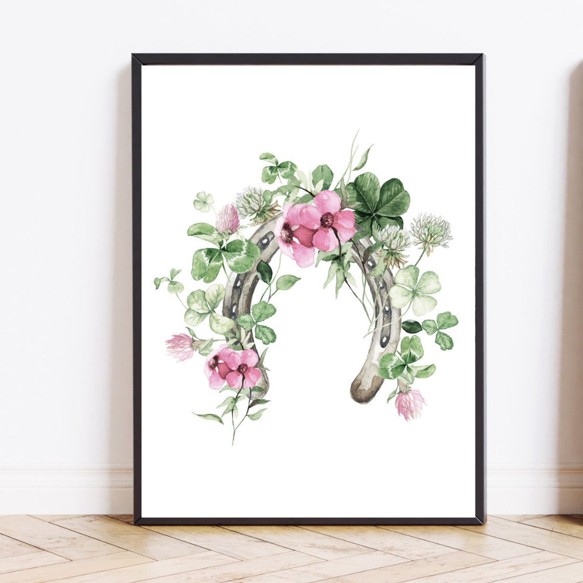 Watercolor Horseshoe Shamrock Clover Lucky Irish Decor Poster - Image 2