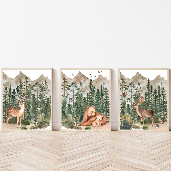 Woodland Nursery Decor Woodland Animal Prints Nursery Wall Art Adventure Theme Nursery Mountain Forest Tree Nursery Print Wall Art