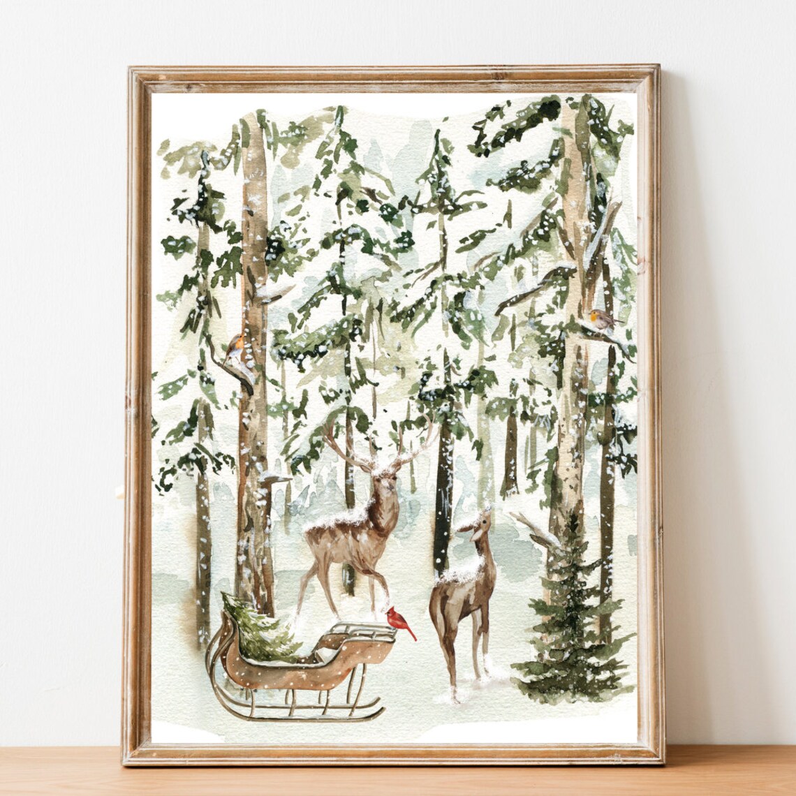 Vintage Winter Snow Scene Christmas Art Print - Image 2