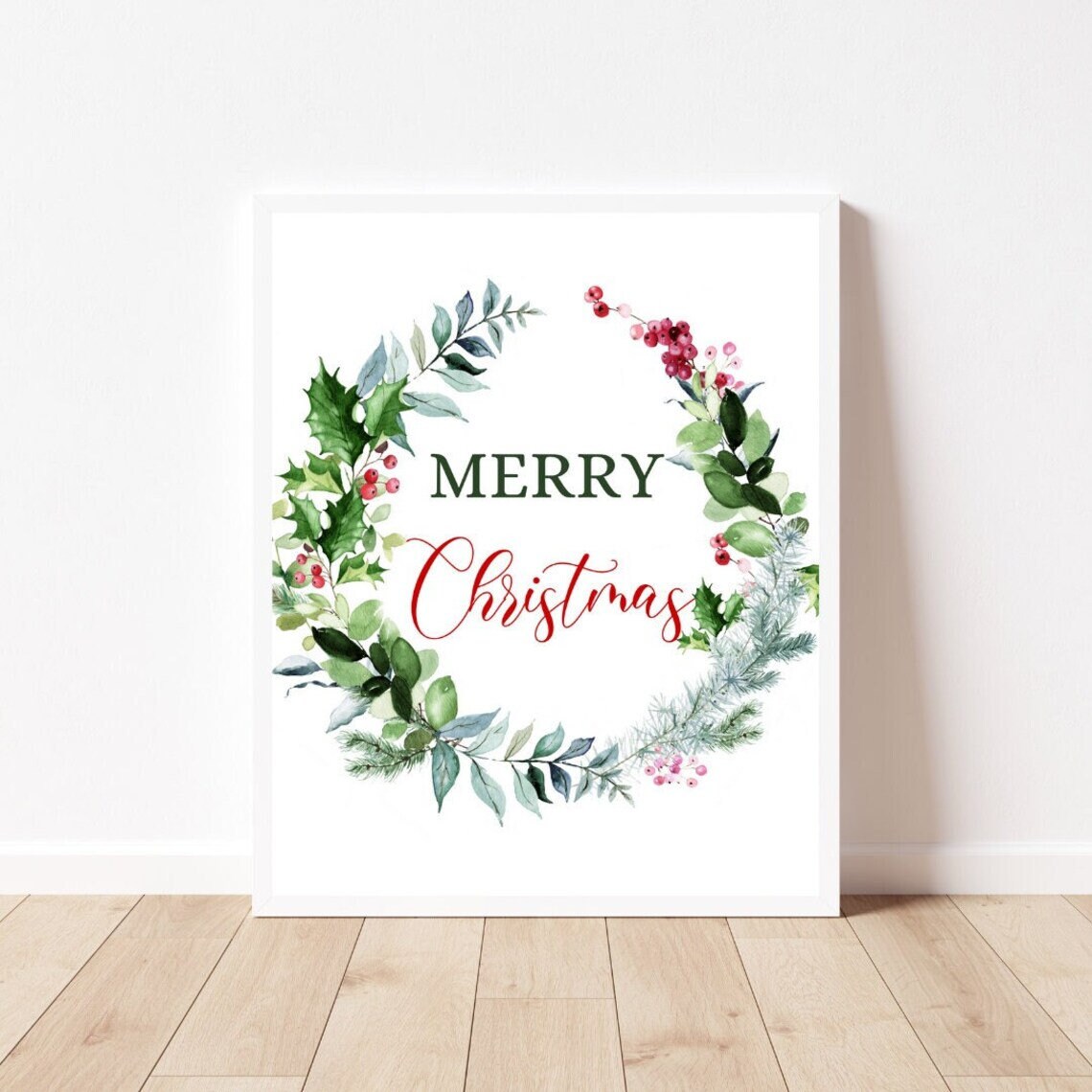 Christmas Watercolor Greenery Holiday Wall Art