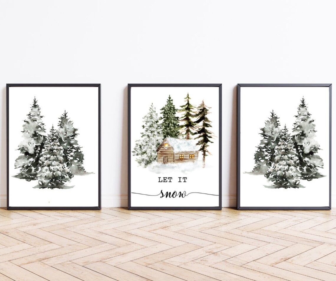 Winter Trees Print, Vintage Winter Wonderland Art