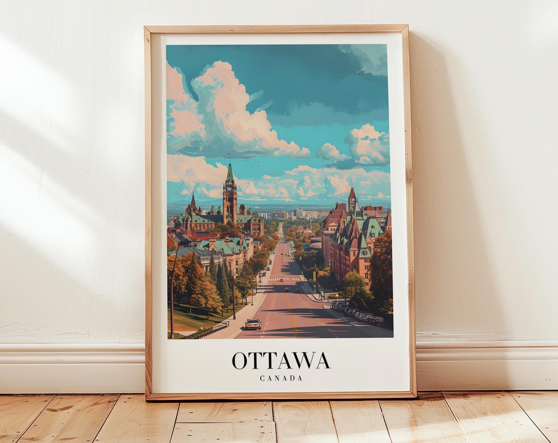 Ottawa Canada Parliament Hill Autumn Boulevard Retro Travel Poster