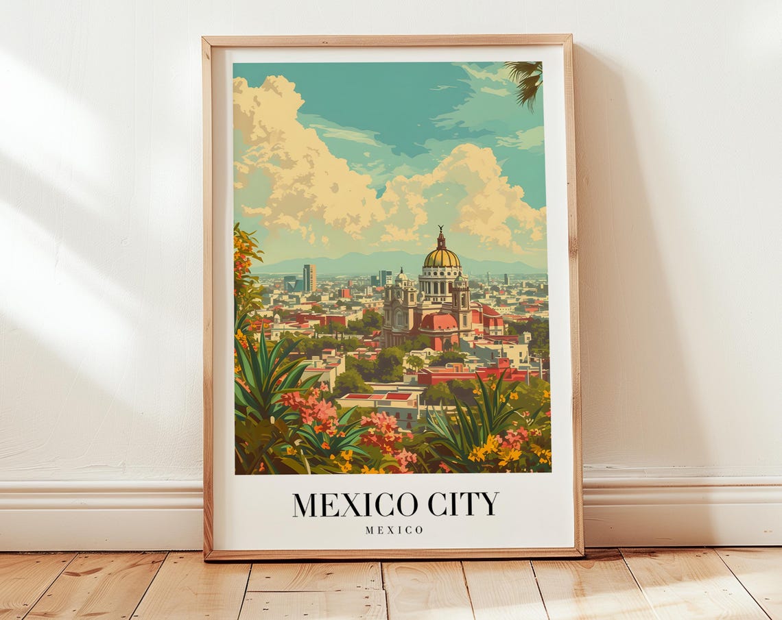 Mexico City Travel Poster, Personalized Travel Art