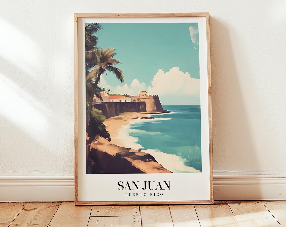 San Juan Puerto Rico El Morro Fort Beach Vintage Travel Poster