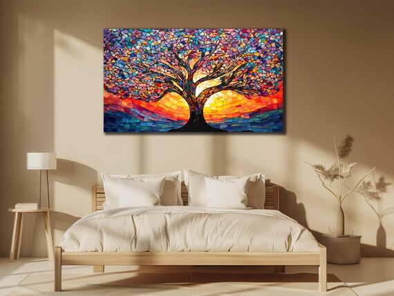 Tree Painting On Yggdrasil Wall Art Nature Wall Decor Stained Glass Effect Poster Ready To Hang Printing Mythology Gift