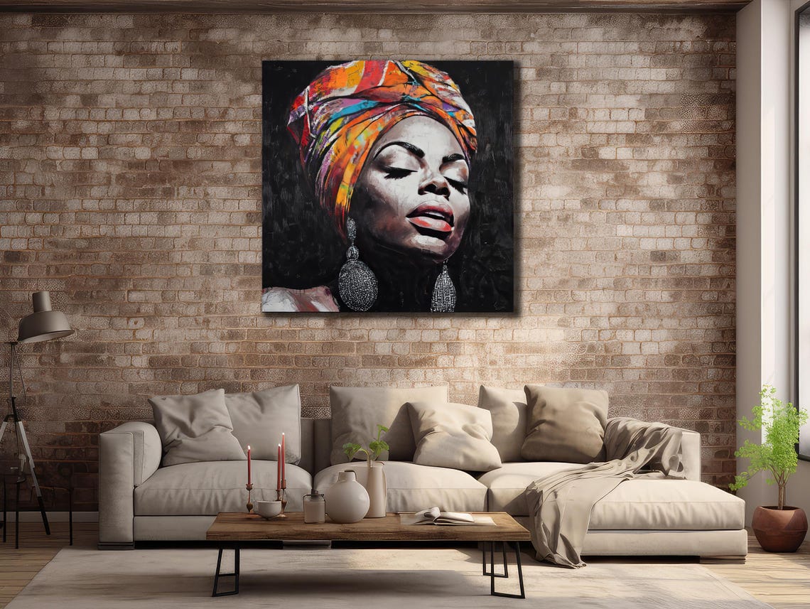 African Woman Scarf Print Ethnic Painting Wall Decor House Gift Idea Bedroom Wall Decor Black Girl Wall Art African Woman Poster - Image 2