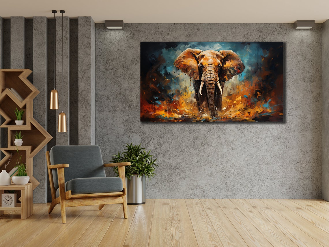 African Elephant Colorful Abstract Wildlife Portrait Art Poster - Image 2