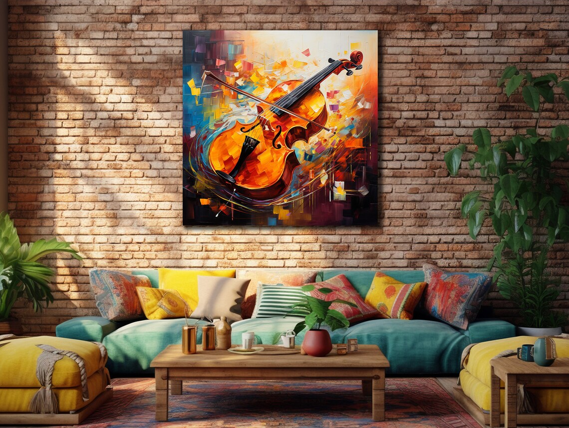Orange Violin Abstract Painting Fiery Music Instrument Art Vibrant Wall Poster - Image 3