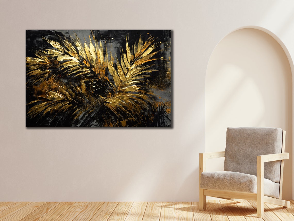 Gold Leaf Wall Art Print Wall Decor Boho Style Art Palm Tree Leaf Poster Wall Decor For Living Room Botanical - Image 2