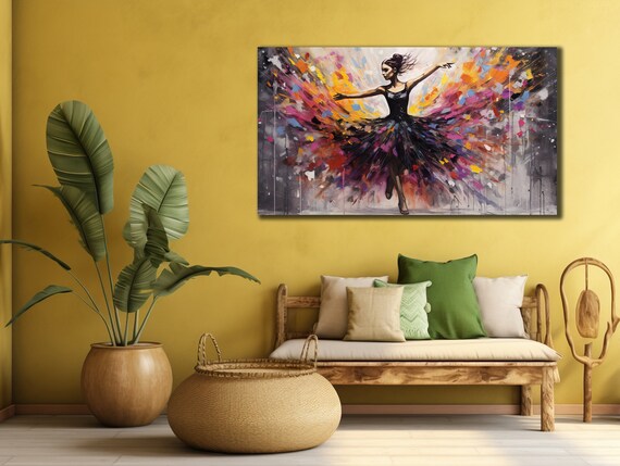 Ballerina Black Dress Colorful Paint Splash Abstract Art Wall Poster