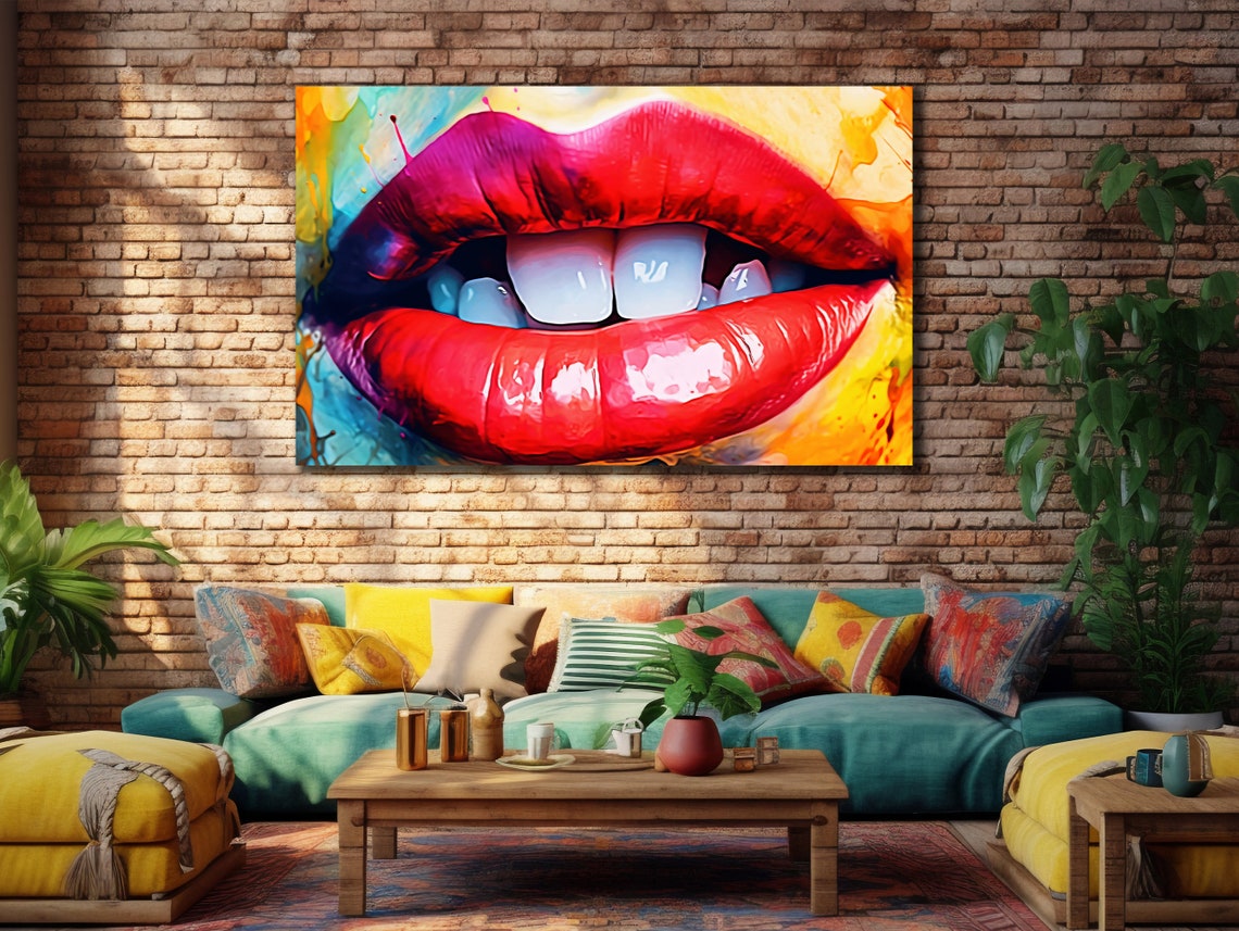 Glossy Red Lips Watercolor Pop Art Bold Modern Bedroom Poster - Image 3